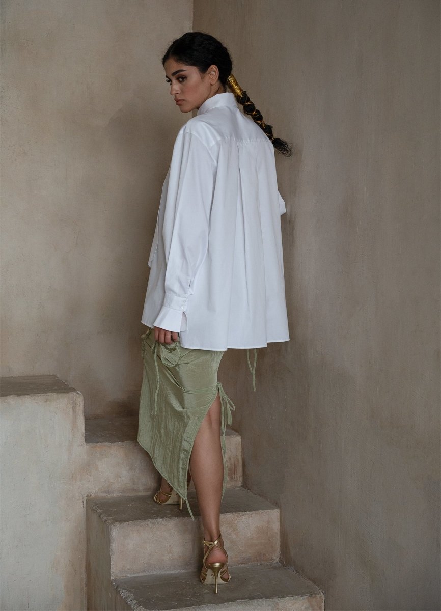 Quinta Tie Detail White Organic Cotton Shirt