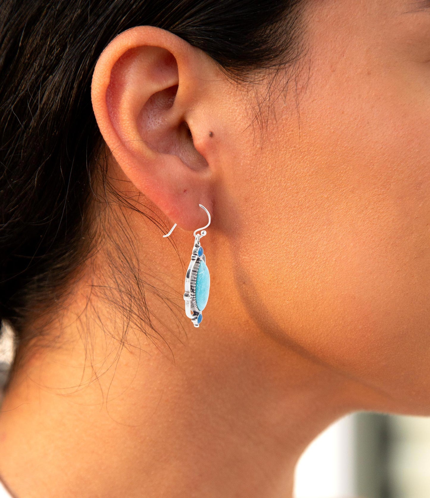 Regal Blue Turquoise and Apatite Sterling Silver Drop Earrings