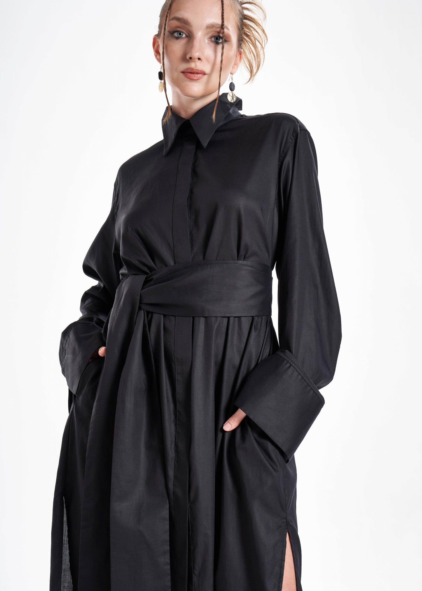 Aitna Black Maxi Shirt Dress