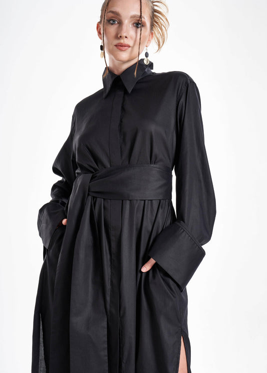Aitna Black Maxi Shirt Dress