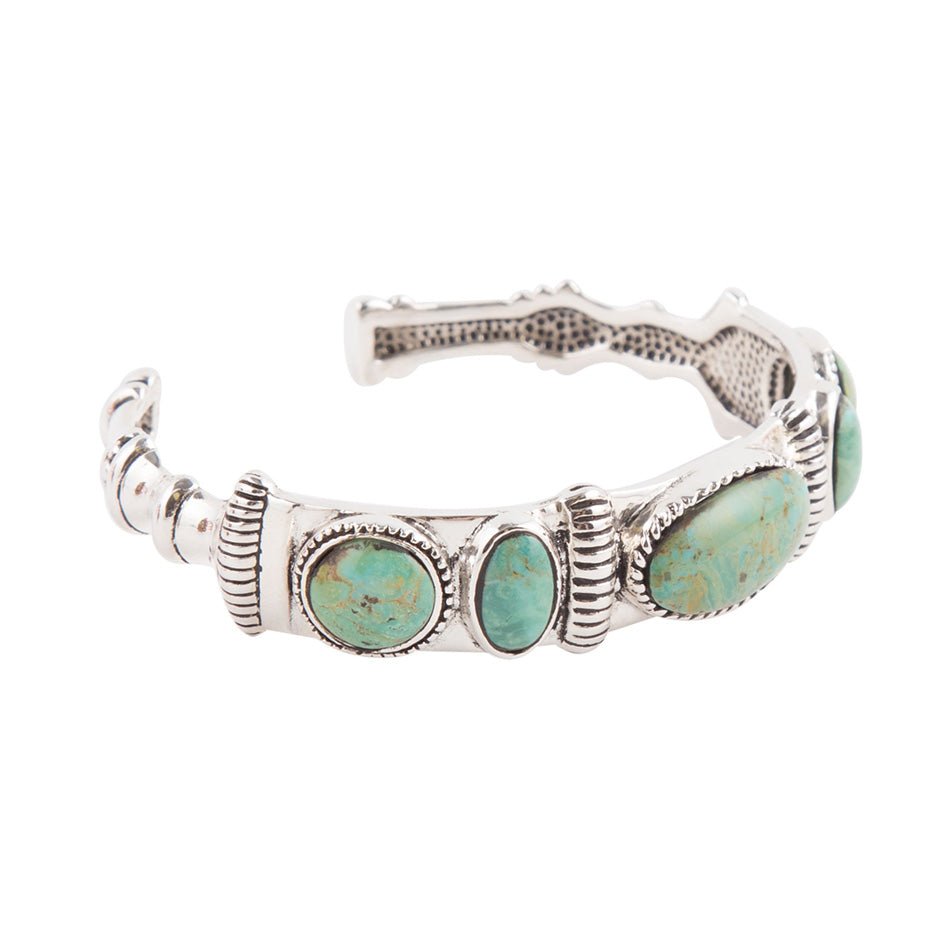 Ribbed Sterling Silver and Blue Turquoise Cuff Bracelet