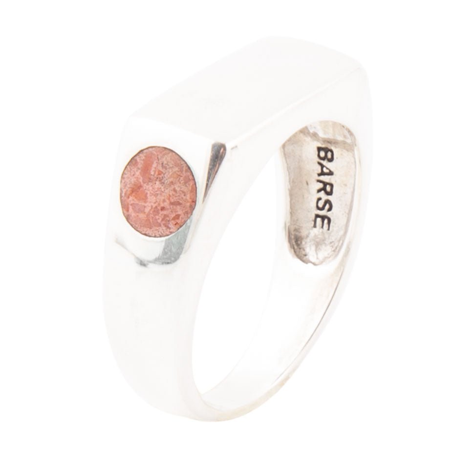 Signet Orange Sponge Coral and Sterling Silver In The Hole Ring