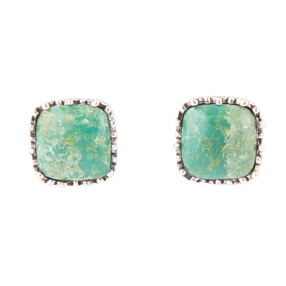 Squared Up Green Turquoise and Sterling Silver Stud Earrings