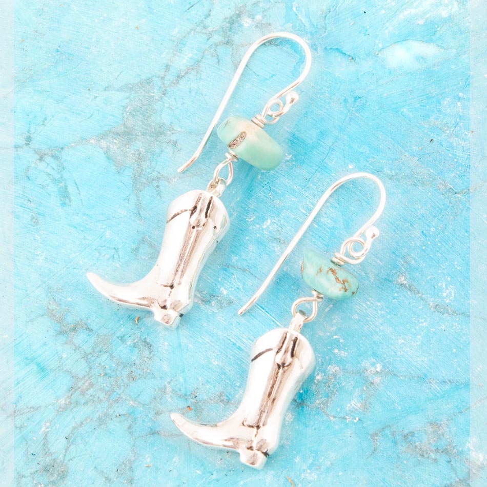 Sterling Silver Boot Charm and Blue Turquoise Earrings