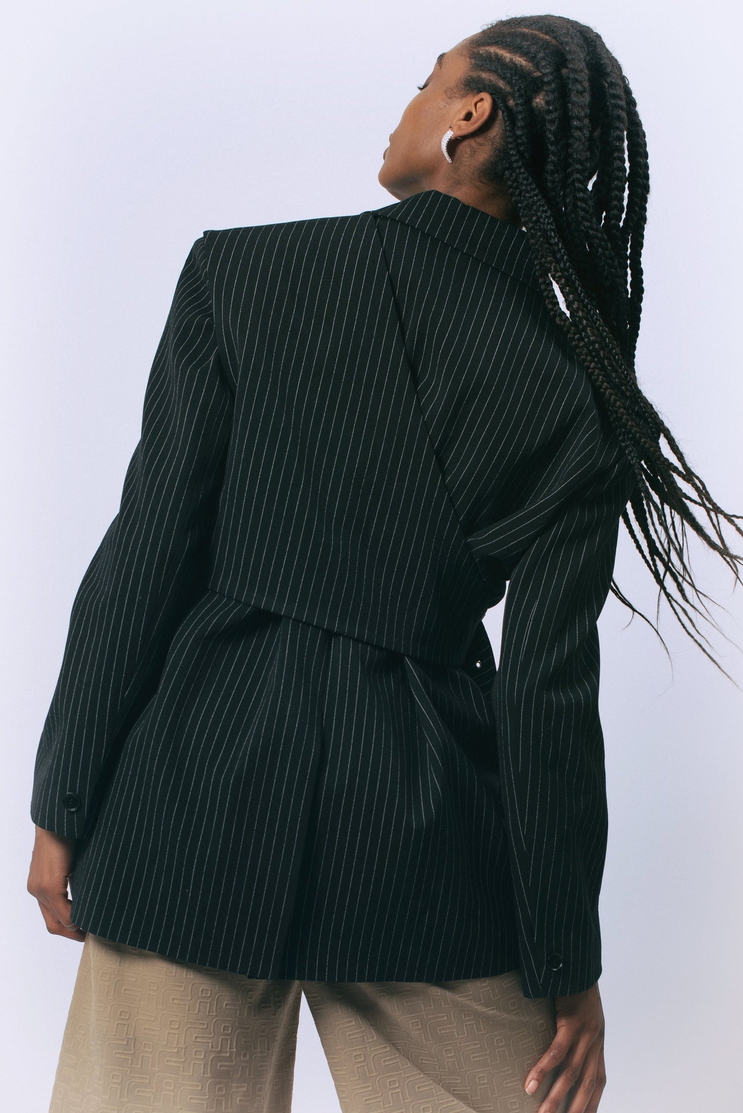 Luna Noir Pinstripe Blazer Women's Luxury Pinstripe Blazer