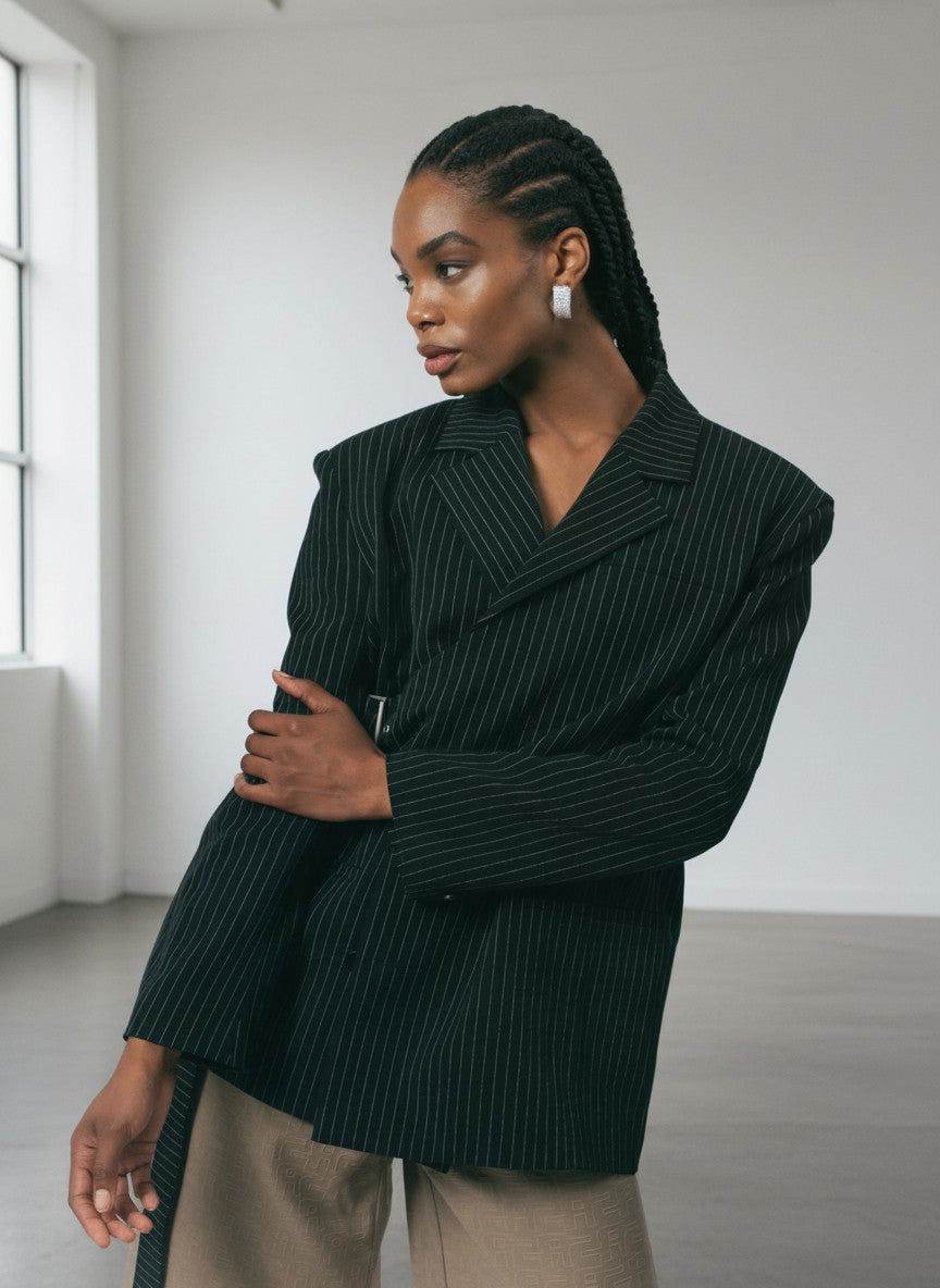 Luna Noir Pinstripe Blazer Women's Luxury Pinstripe Blazer