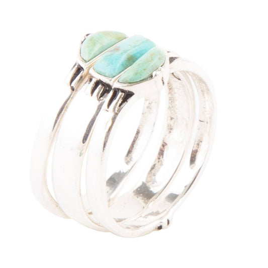 Triple Stack Shaped Turquoise and Sterling Silver Ring Set