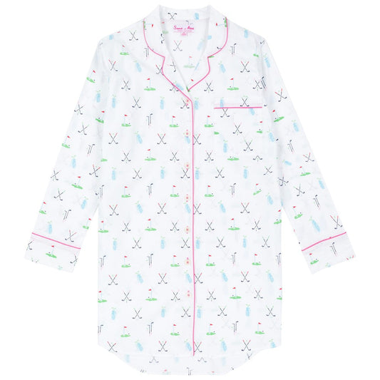 Women's Golf Night Shirt - Organic Cotton Poplin