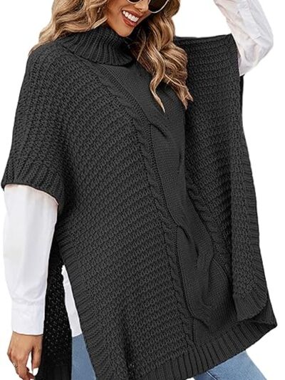 Cable-Knit Half Sleeve Turtleneck Sweater