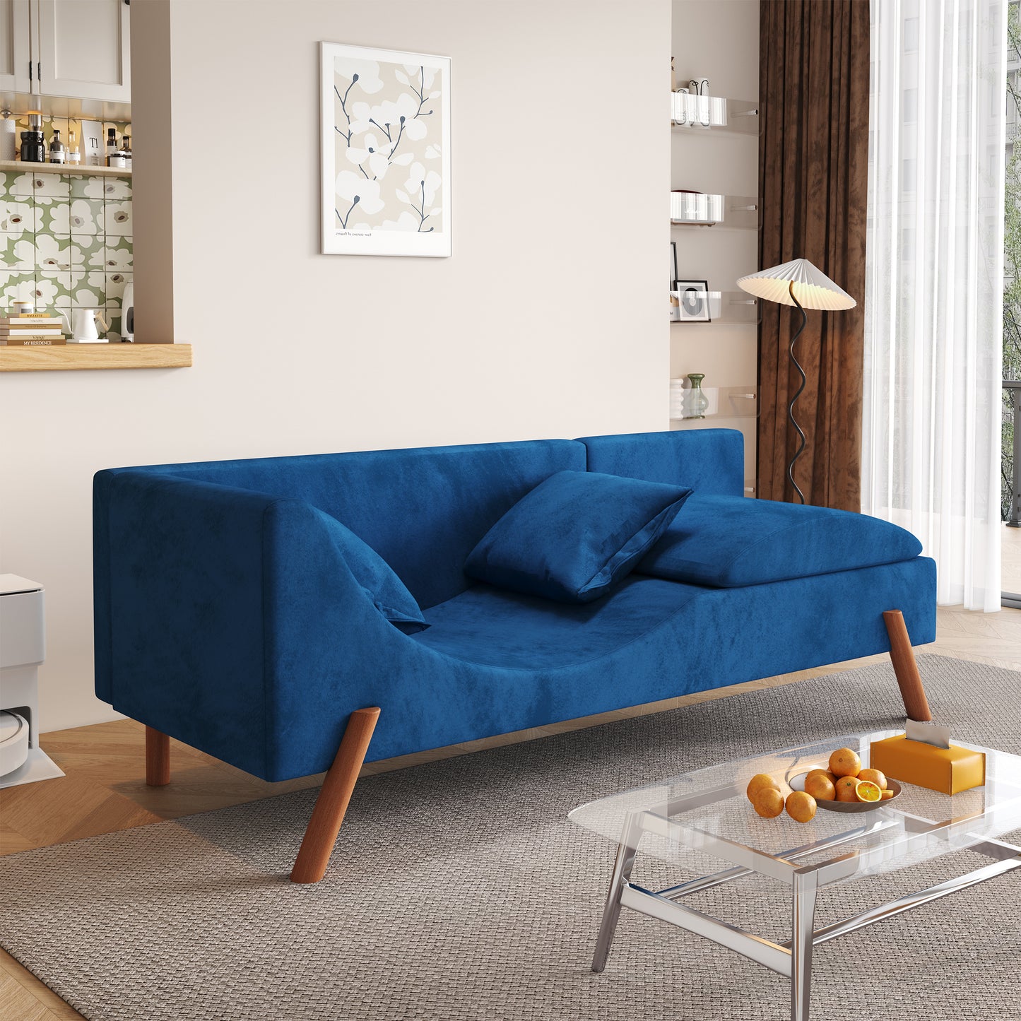 Cut-and-fill chaise longue, convertible multifunctional loveseat sofa blue