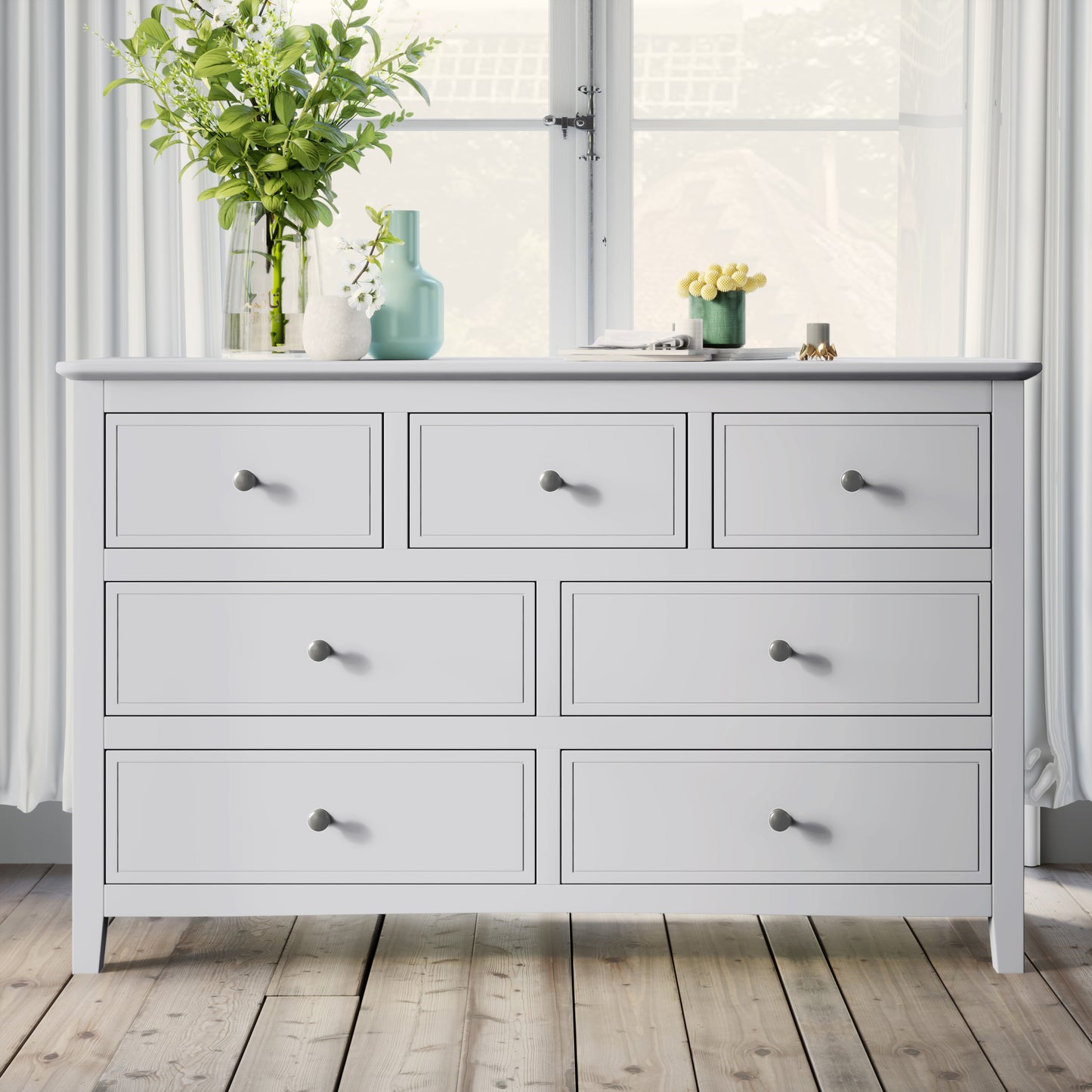 7 Drawers Solid Wood Dresser in White