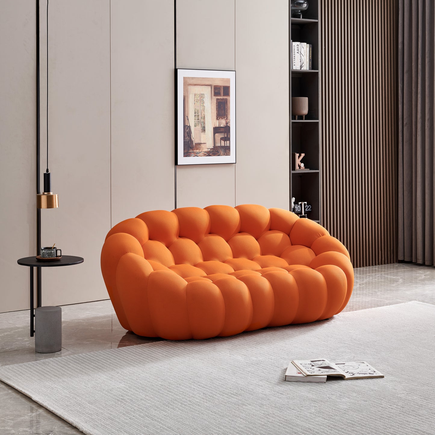 Styling foam whit mesh fabricleisure sofa,Floor oft,modern armless recliner with back,suitable for living room, apartment, bedroom and office.(Orange)