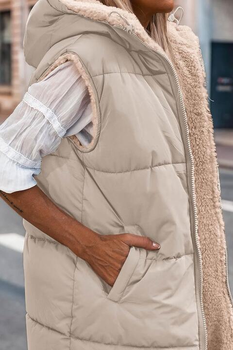 Zip-Up Longline Hooded Vest