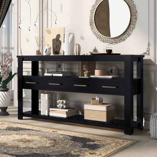 U_STYLE 62.2'' Modern Console Table Sofa Table for Living Room with 4 Drawers and 2 Shelves
