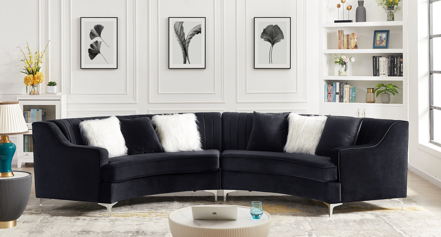 Black Velvet Curved Sofa