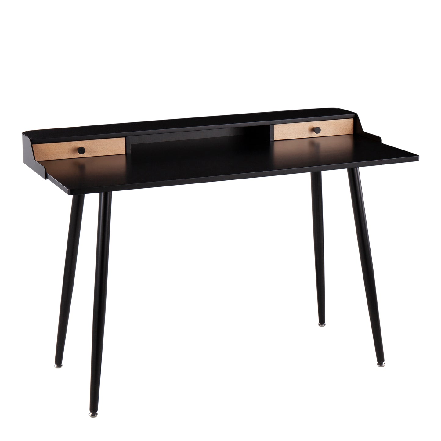Harvey Contemporary Desk in Black Steel and Black and Natural Wood with Black Accents by LumiSource