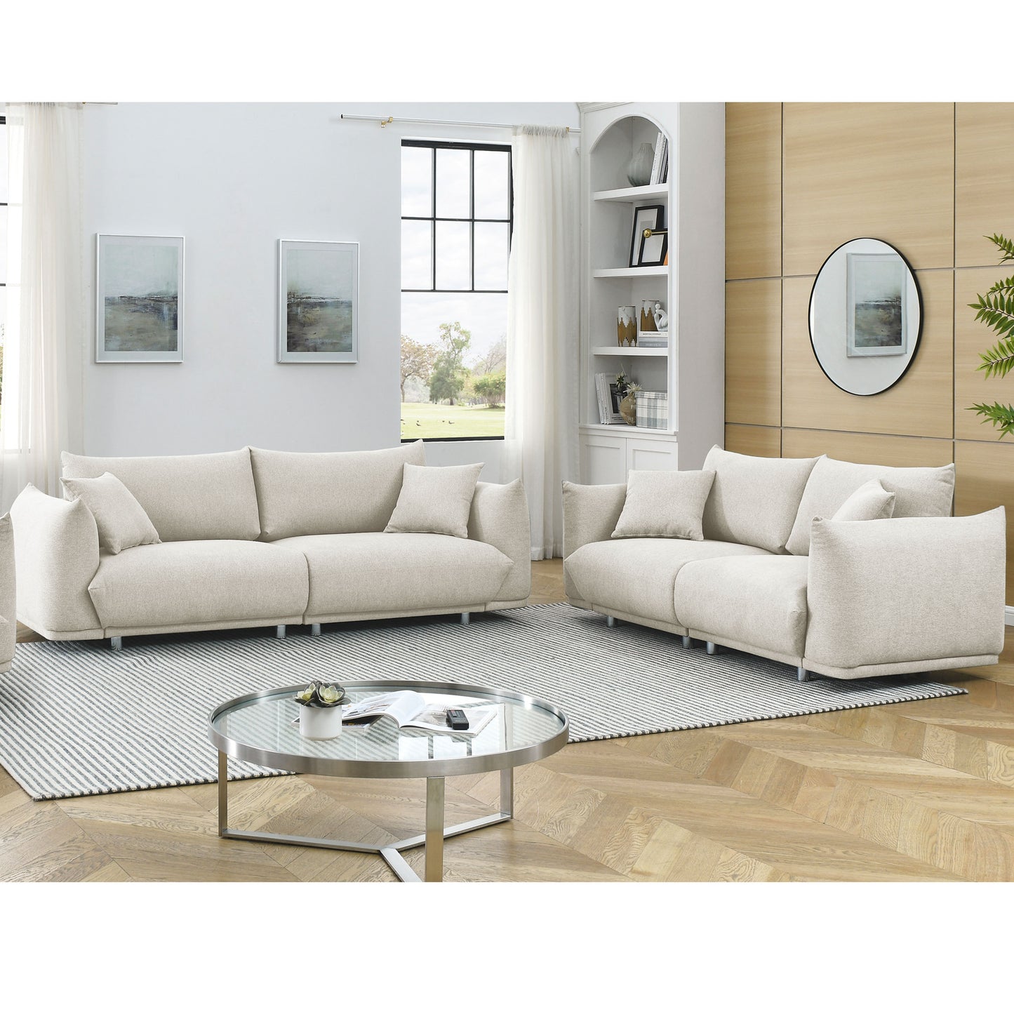 3-seater + 2-seater combination sofa Modern Couch for Living Room Sofa,Solid Wood Frame and Stable Metal Legs, 4 Pillows, Sofa Furniture for Apartment
