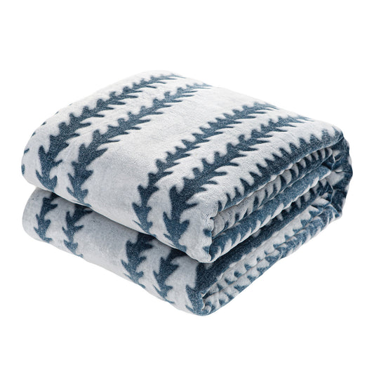 Back Printing Shaved Flannel Plush Blanket, Blue Stripe Blanket for Bed or Sofa, 60" x 80"