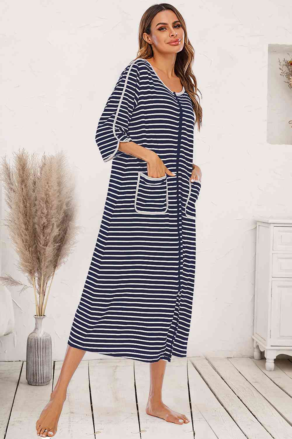 Round Neck Three-Quarter Sleeve Midi Night Dress – Gallery La La