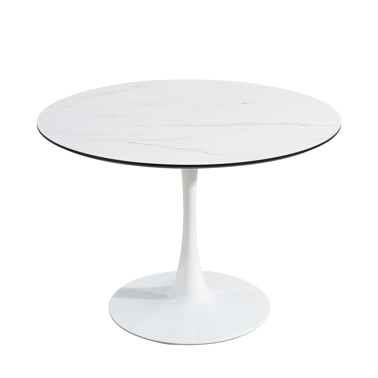 TULIP DINING TABLE ,32IN ROUND, WHITE, Mable black, 1pc per ctn