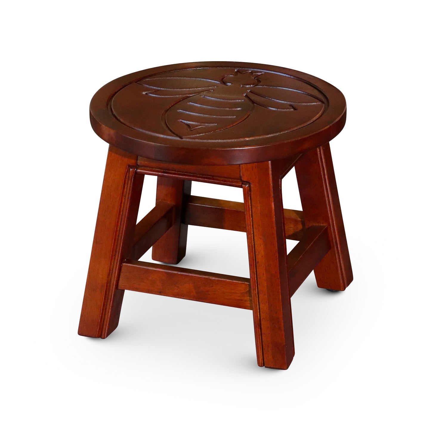 Carved Wooden Step Stool, Queen Bee, Cherry