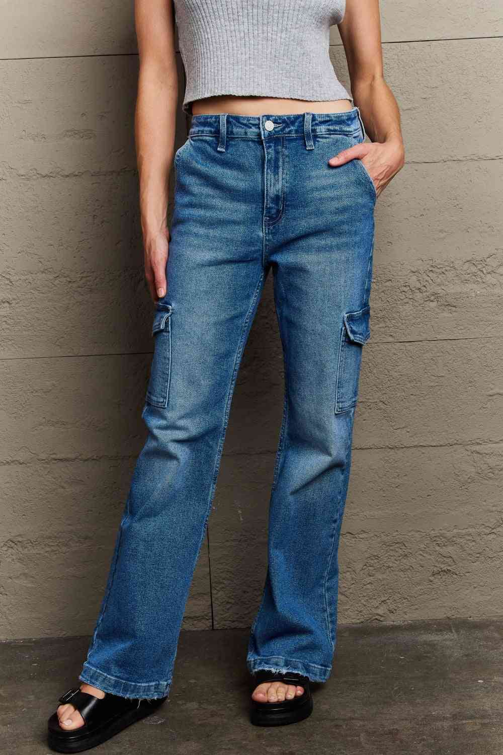 Kancan Holly High Waisted Cargo Flare Jeans