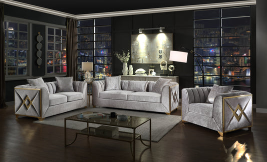 Velencia 3Pc Modern Living Room Set in Silver